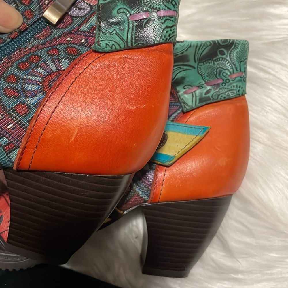 Socofy Patchwork Tapestry Leather Colorful Women's Ankle Boots - Picture 10 of 11